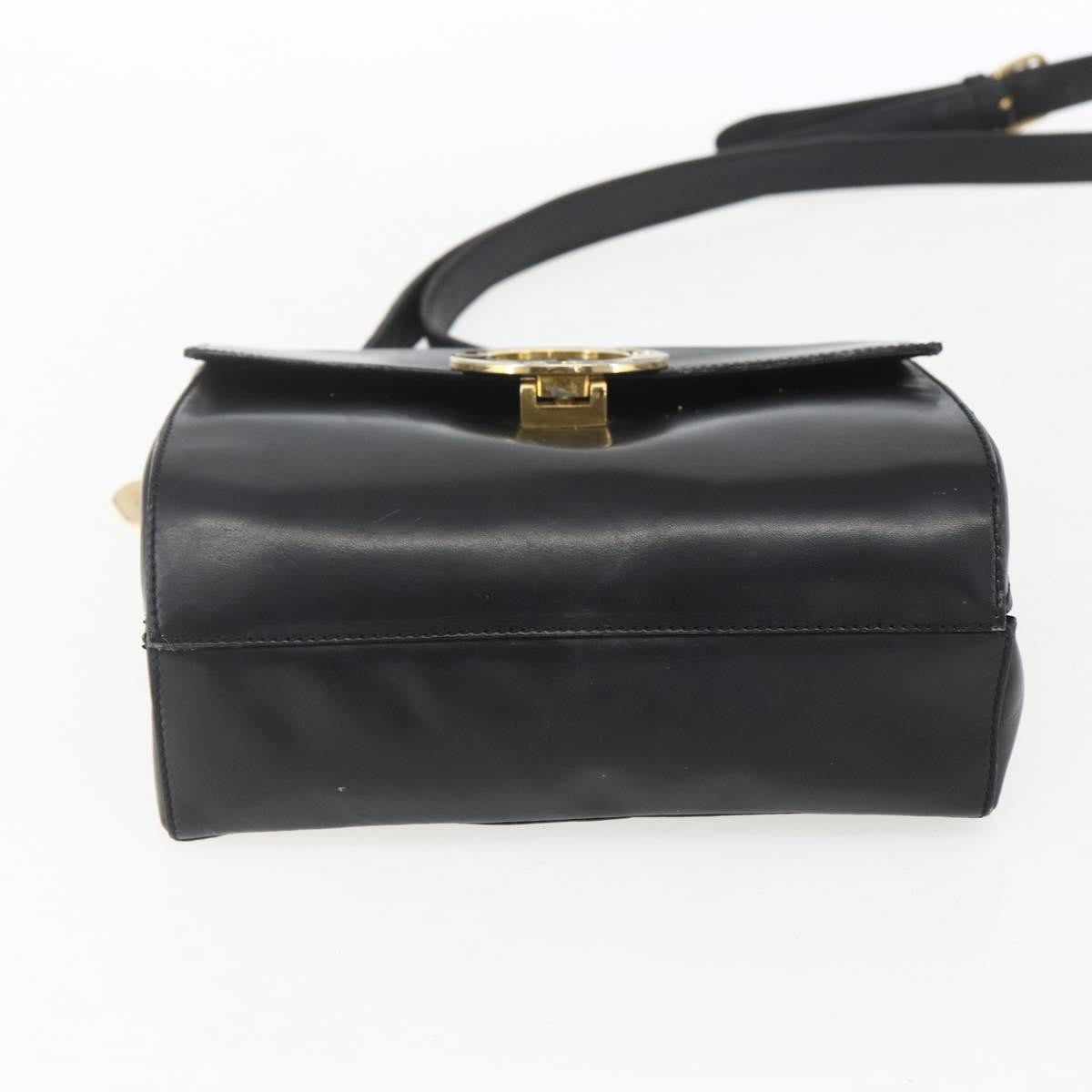 Celine Vintage Circle Logo Crossbody Bag Leather, BLACK, LEATHER, Shoulder bag