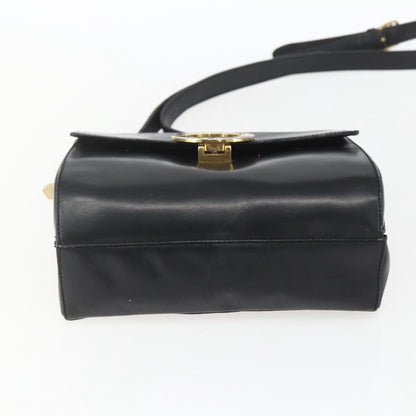 Celine Vintage Circle Logo Crossbody Bag Leather, BLACK, LEATHER, Shoulder bag