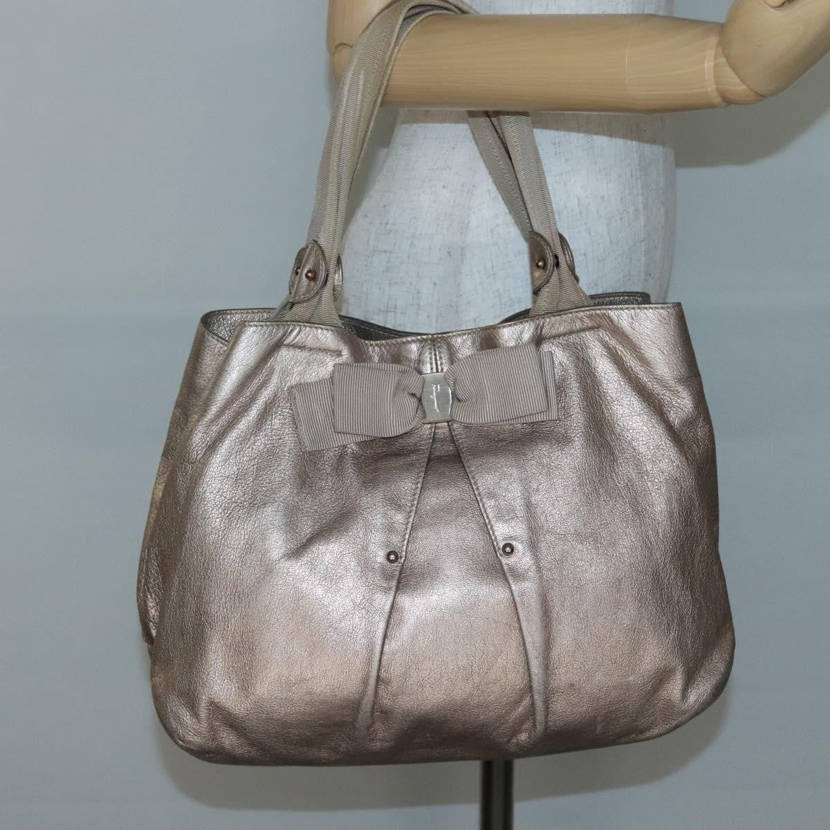 Salvatore Ferragamo Vala Leather, GOLD, LEATHER, Tote bag