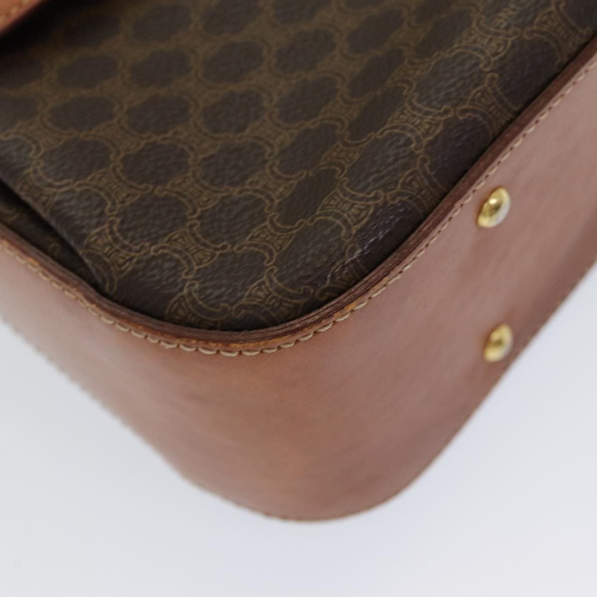 Celine Vintage Convertible Top Handle Bag Macadam Coated Canvas, BROWN, CANVAS, Handbag