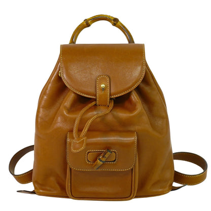 Gucci Vintage Bamboo Backpack Leather, BROWN, LEATHER, Backpack