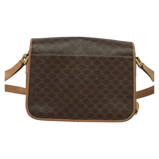 Celine Vintage Macadam Circle Logo Shoulder Bag Canvas and Leather, Brown, Canvas, Shoulder Bag