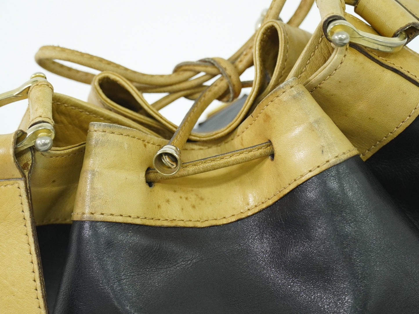 Celine Triomphe Drawstring Bucket Bag Leather, BLACK, LEATHER, Shoulder bag
