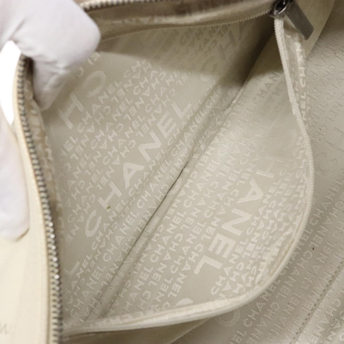 Chanel Square Stitch Duffle Bag Quilted Caviar, WHITE, LEATHER, Travel bag