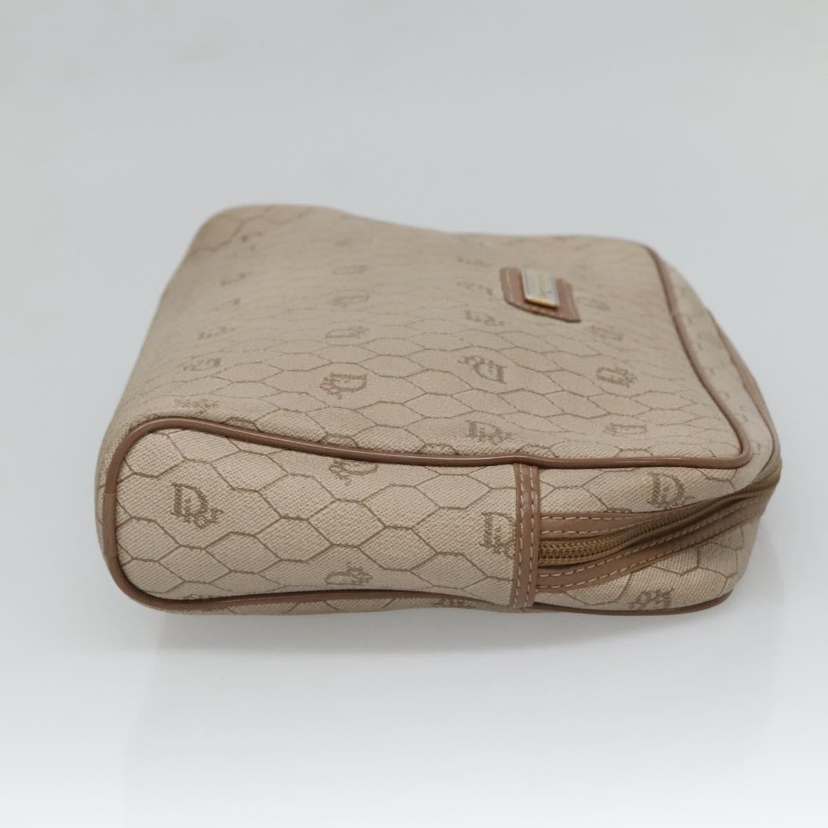 Christian Dior Vintage Honeycomb Zip Pouch Coated Canvas, BEIGE, CANVAS, Clutche & pouche