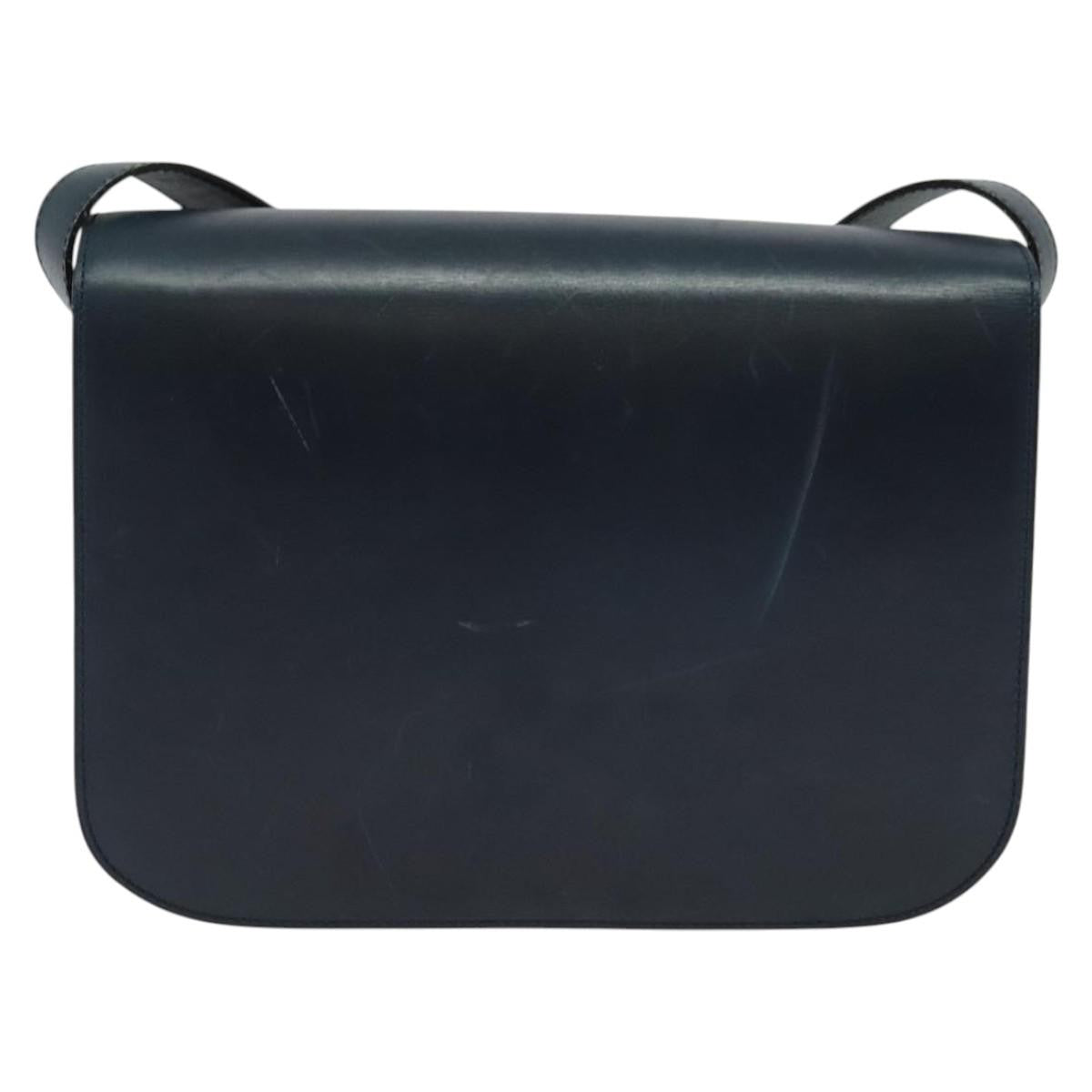 Celine Circle logo Leather, NAVY, LEATHER, Shoulder bag
