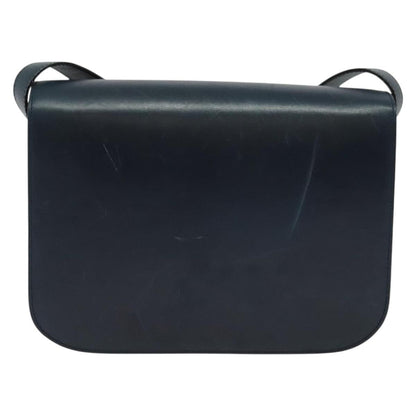 Celine Circle logo Leather, NAVY, LEATHER, Shoulder bag