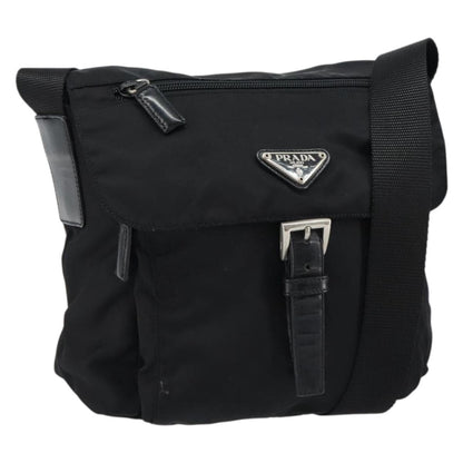 Prada Buckle Messenger Bag Tessuto, BLACK, NYLON, Shoulder bag