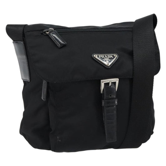 Prada Buckle Messenger Bag Tessuto, BLACK, NYLON, Shoulder bag