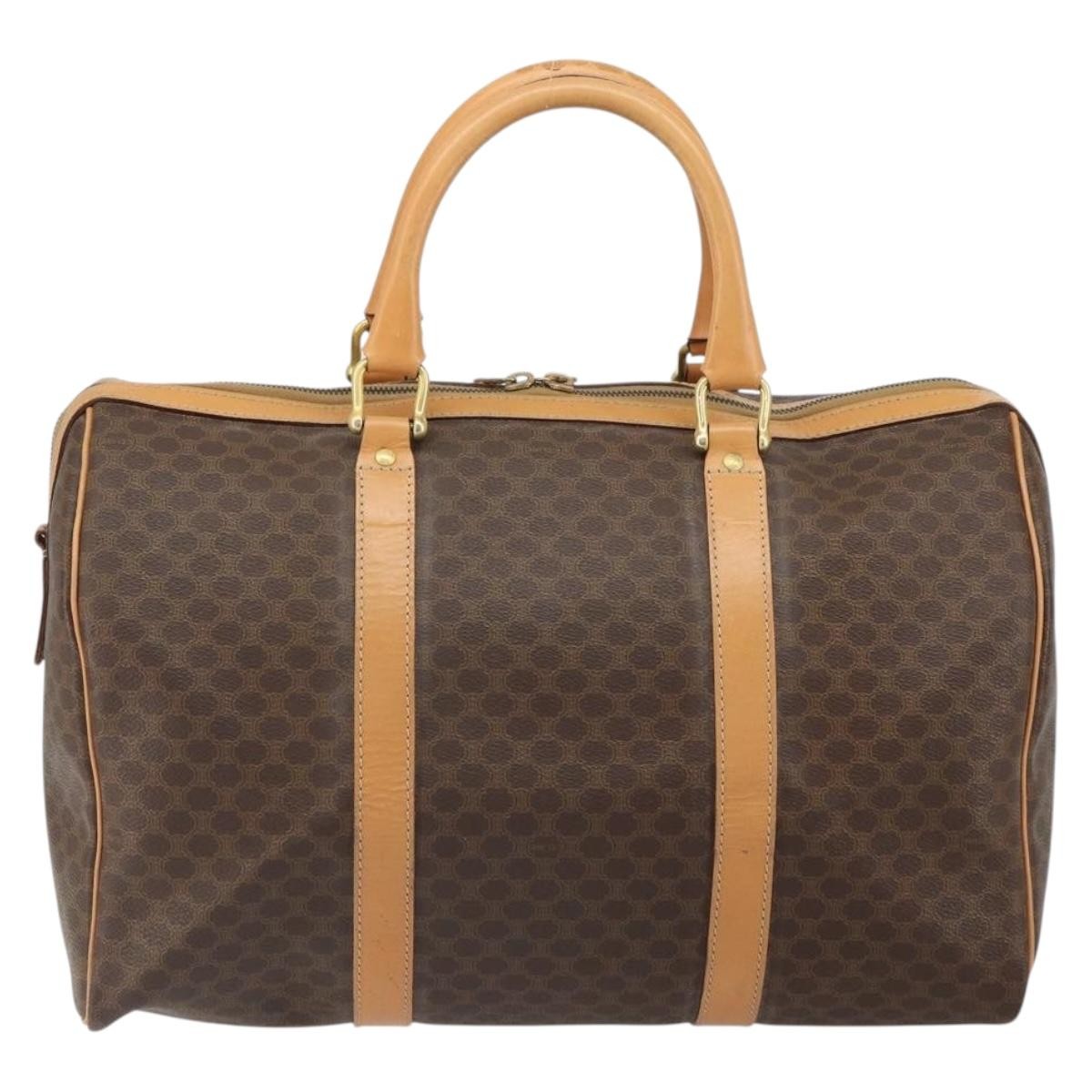 Celine Vintage Macadam Boston bag Canvas and Leather, BROWN, PVC, Travel bag