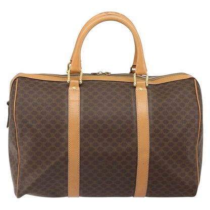 Celine Vintage Macadam Boston bag Canvas and Leather, BROWN, PVC, Travel bag