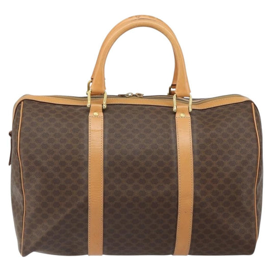 Celine Vintage Macadam Boston bag Canvas and Leather, BROWN, PVC, Travel bag