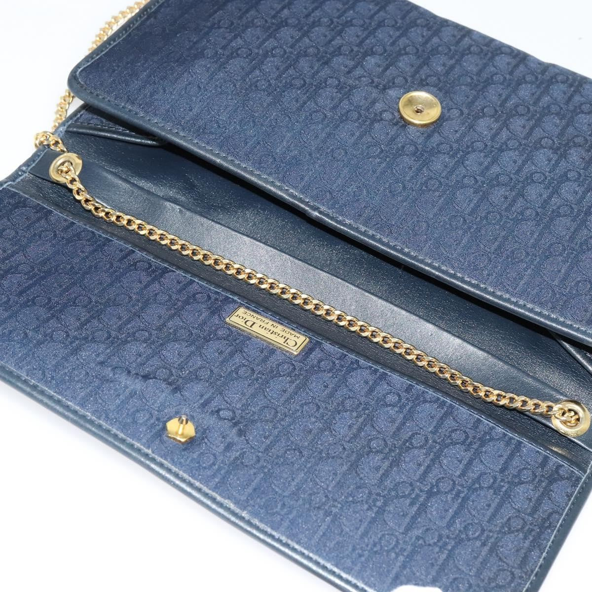 Christian Dior Vintage Chain Flap Shoulder Bag Diorissimo Canvas, NAVY, CANVAS, Shoulder bag