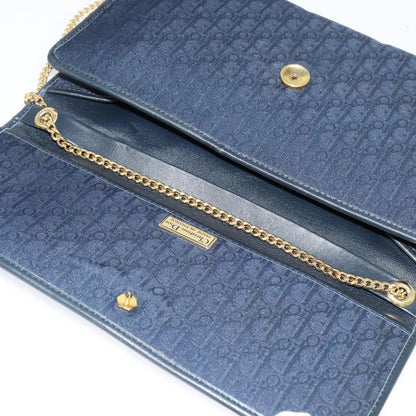 Christian Dior Vintage Chain Flap Shoulder Bag Diorissimo Canvas, NAVY, CANVAS, Shoulder bag