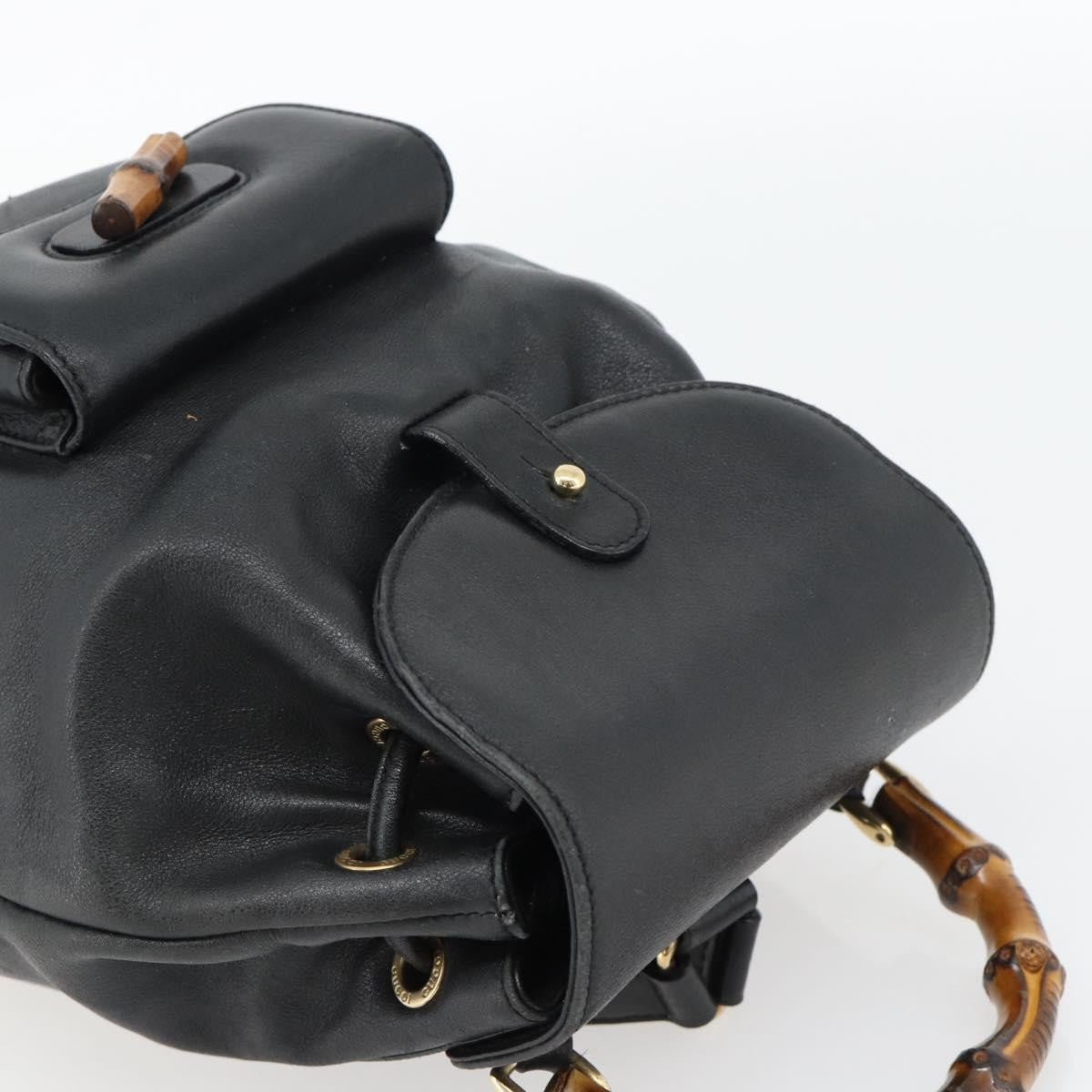 Gucci Vintage Bamboo Backpack Leather, Black, Leather, Backpack