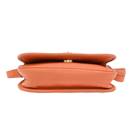 Celine Vintage Flap Shoulder Bag Leather, ORANGE, LEATHER, Shoulder bag