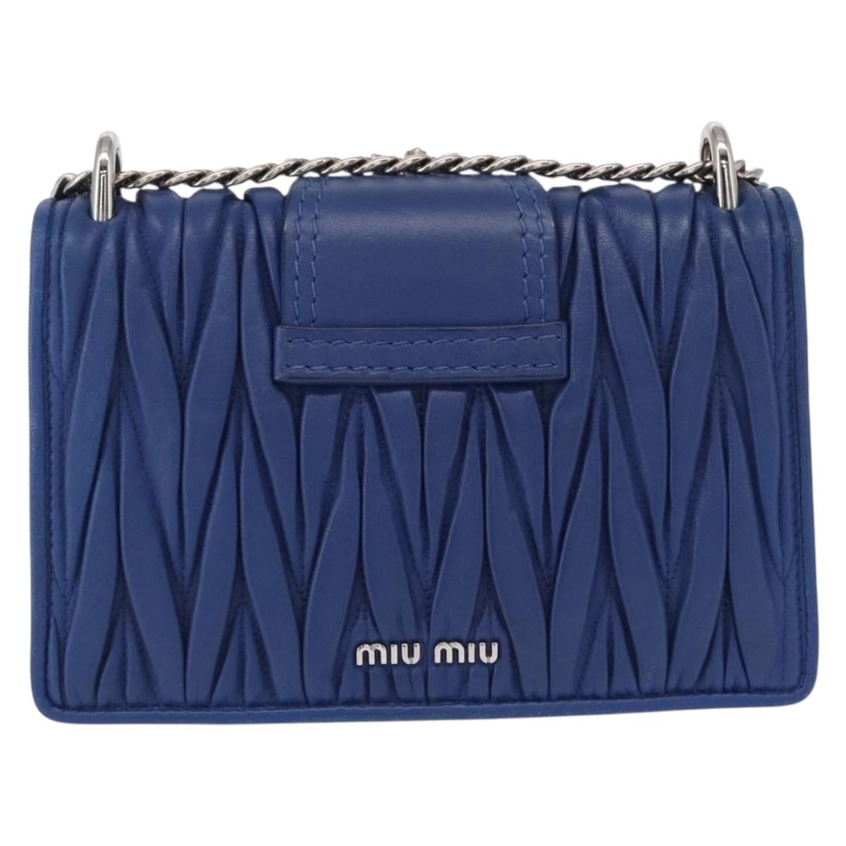 Miu Miu Madras Crystal Buckle Shoulder Bag Matelasse Leather, BLUE, LEATHER, Shoulder bag