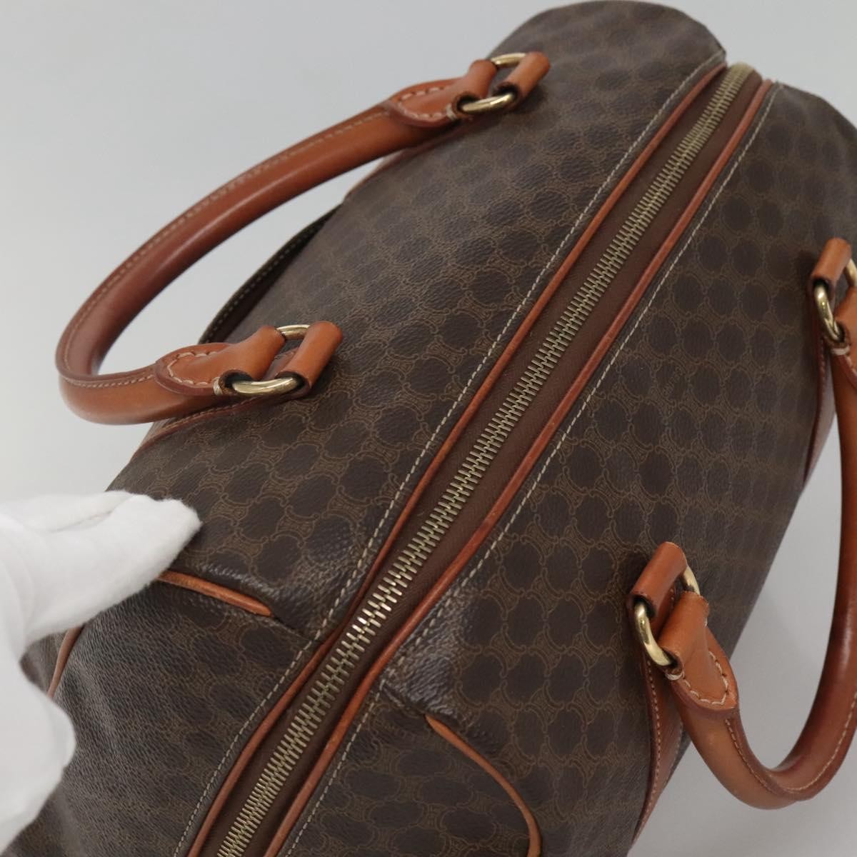 Celine Macadam Handbag Macadam with leather, BROWN, CANVAS, Handbag