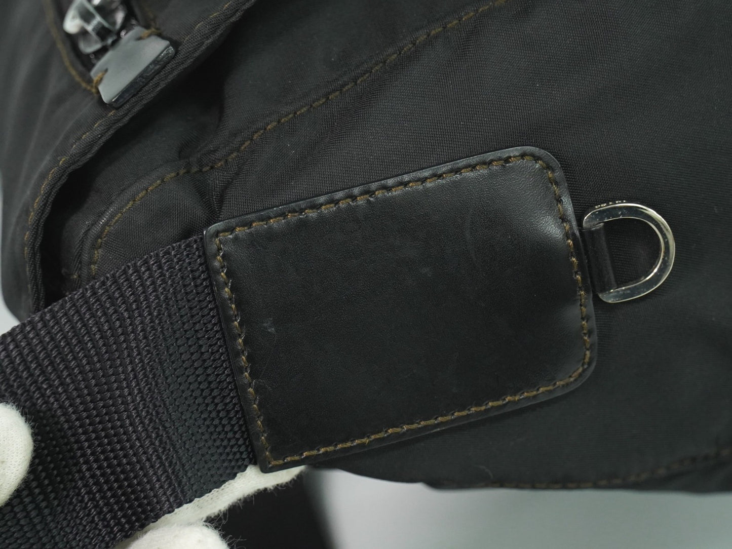 Prada Zip Buckle Messenger Bag Tessuto, BLACK, NYLON, Shoulder bag