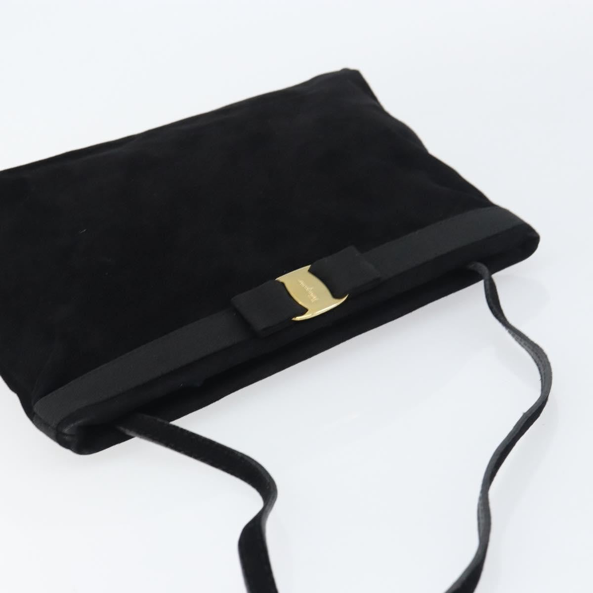 Salvatore Ferragamo Vala Shoulder Bag Suede, BLACK, SUEDE, Shoulder bag