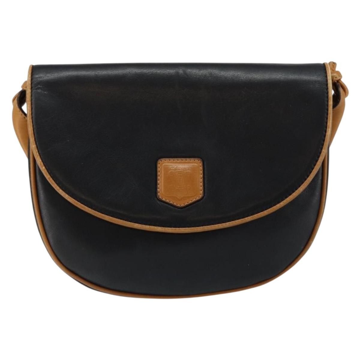 Celine Vintage Flap Shoulder Bag Leather, NAVY, LEATHER, Shoulder bag