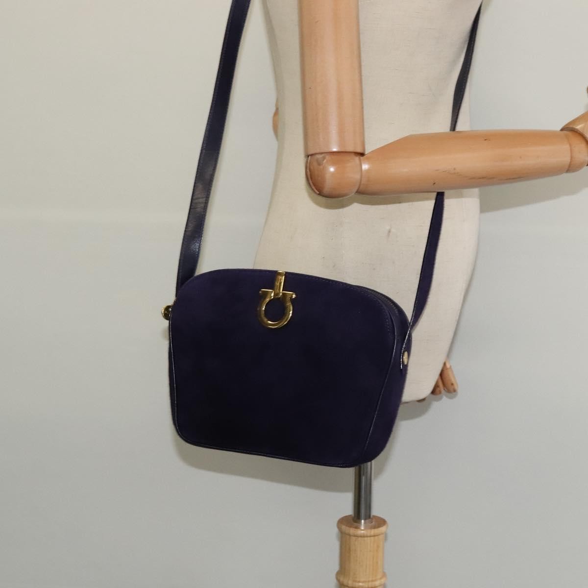 Salvatore Ferragamo Gancini Shoulder Bag Suede, PURPLE, SUEDE, Shoulder bag