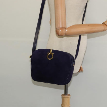 Salvatore Ferragamo Gancini Shoulder Bag Suede, PURPLE, SUEDE, Shoulder bag