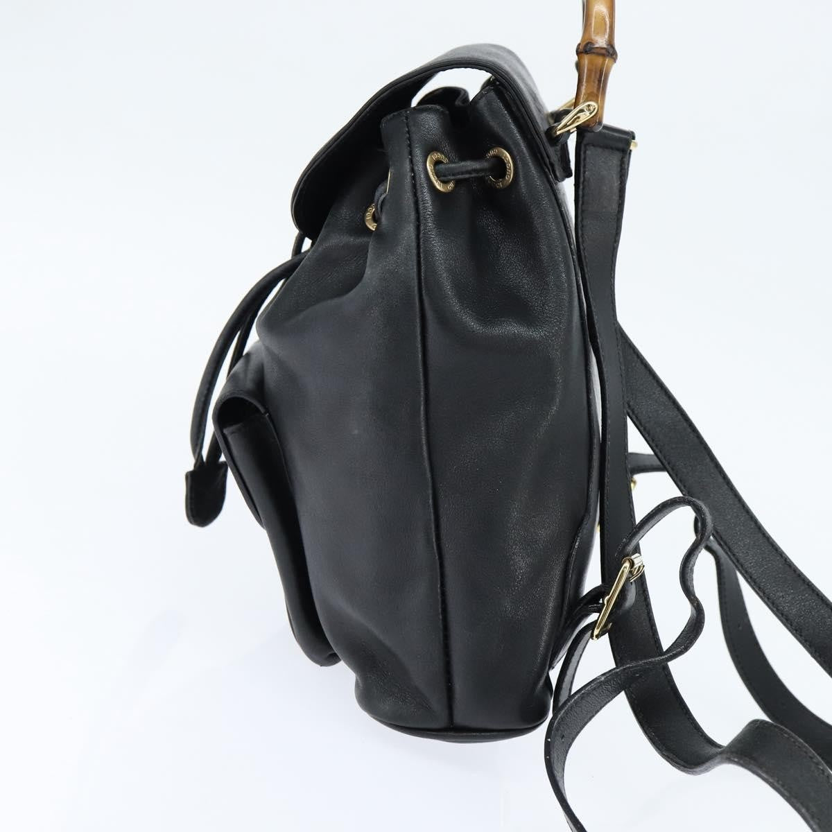 Gucci Vintage Bamboo Backpack Leather, BLACK, LEATHER, Backpack