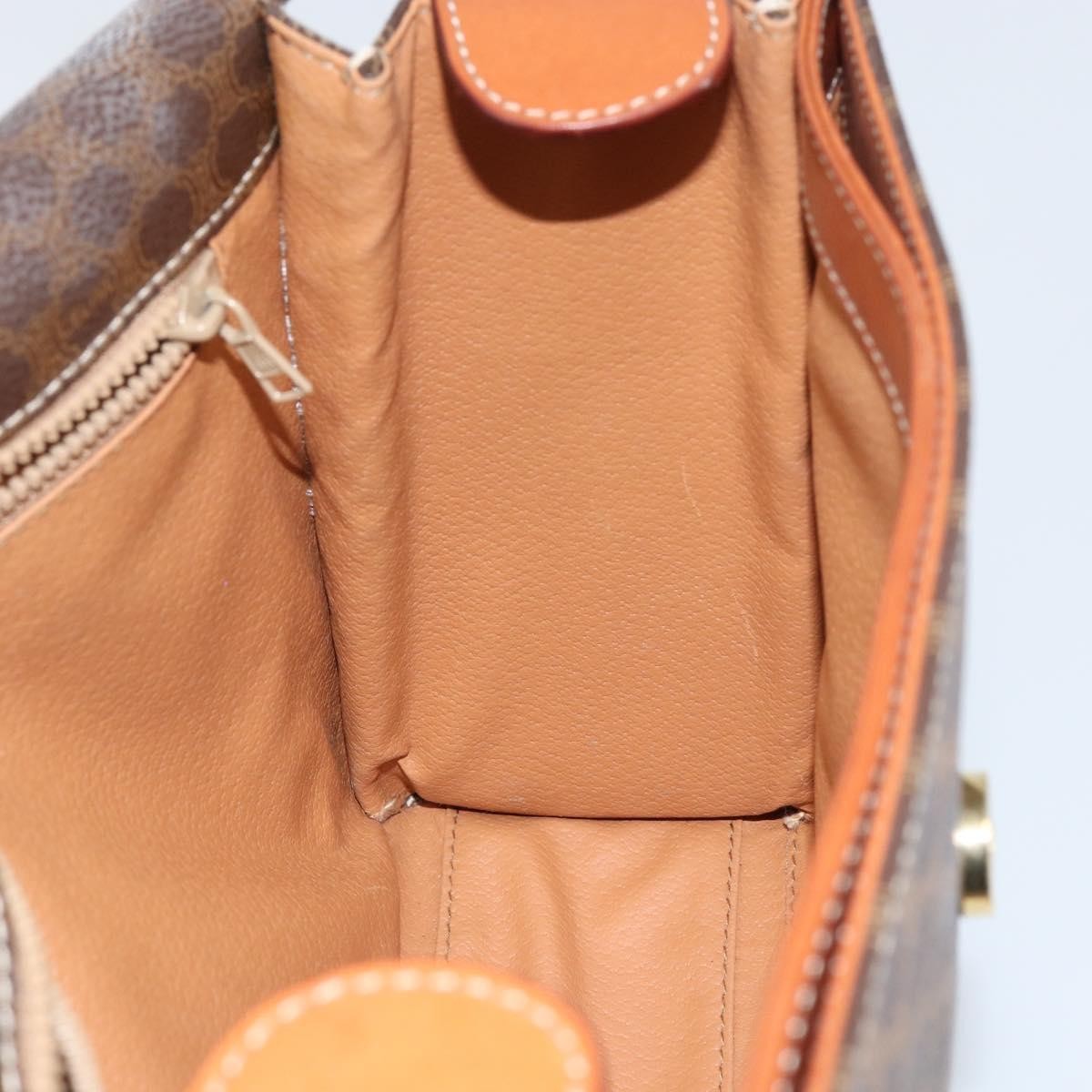 Celine Vintage Macadam Circle Logo Shoulder Bag Canvas and Leather, BROWN, CANVAS, Shoulder bag