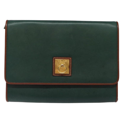 Celine Vintage Triomphe Flap Bag Leather, GREEN, LEATHER, Shoulder bag