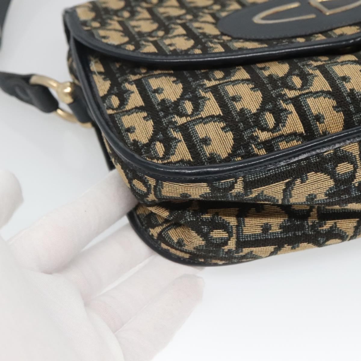 Christian Dior Vintage CD Logo Shoulder Bag Leather, NAVY, CANVAS, Shoulder bag