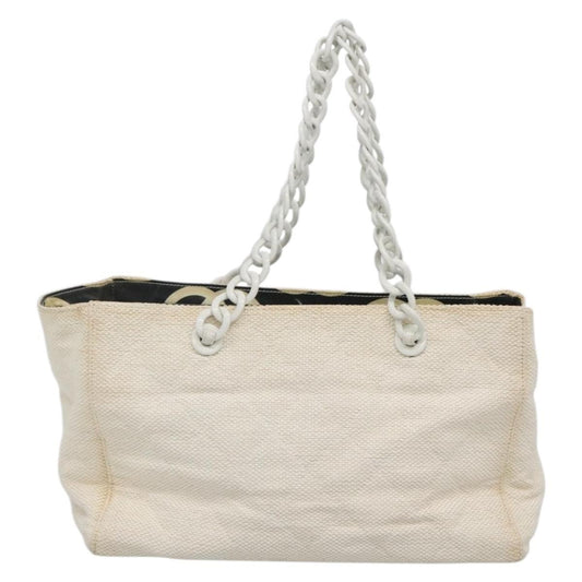 Chanel CC Resin Chain Tote Quilted Raffia, WHITE, WOOD, Tote bag