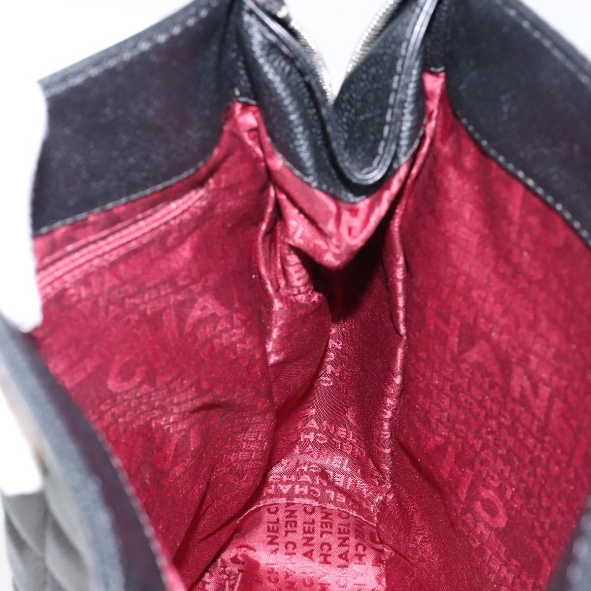 Chanel Vintage Button Tote Quilted Caviar, BLACK, LEATHER, Tote bag