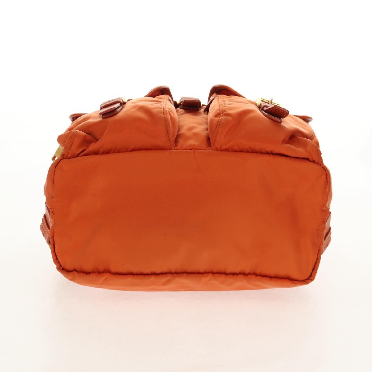 Prada Vela Double Front Pocket Backpack Tessuto with Saffiano Leather, ORANGE, NYLON, Backpack