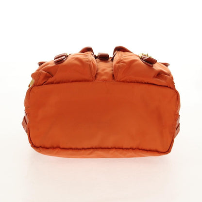 Prada Vela Double Front Pocket Backpack Tessuto with Saffiano Leather, ORANGE, NYLON, Backpack