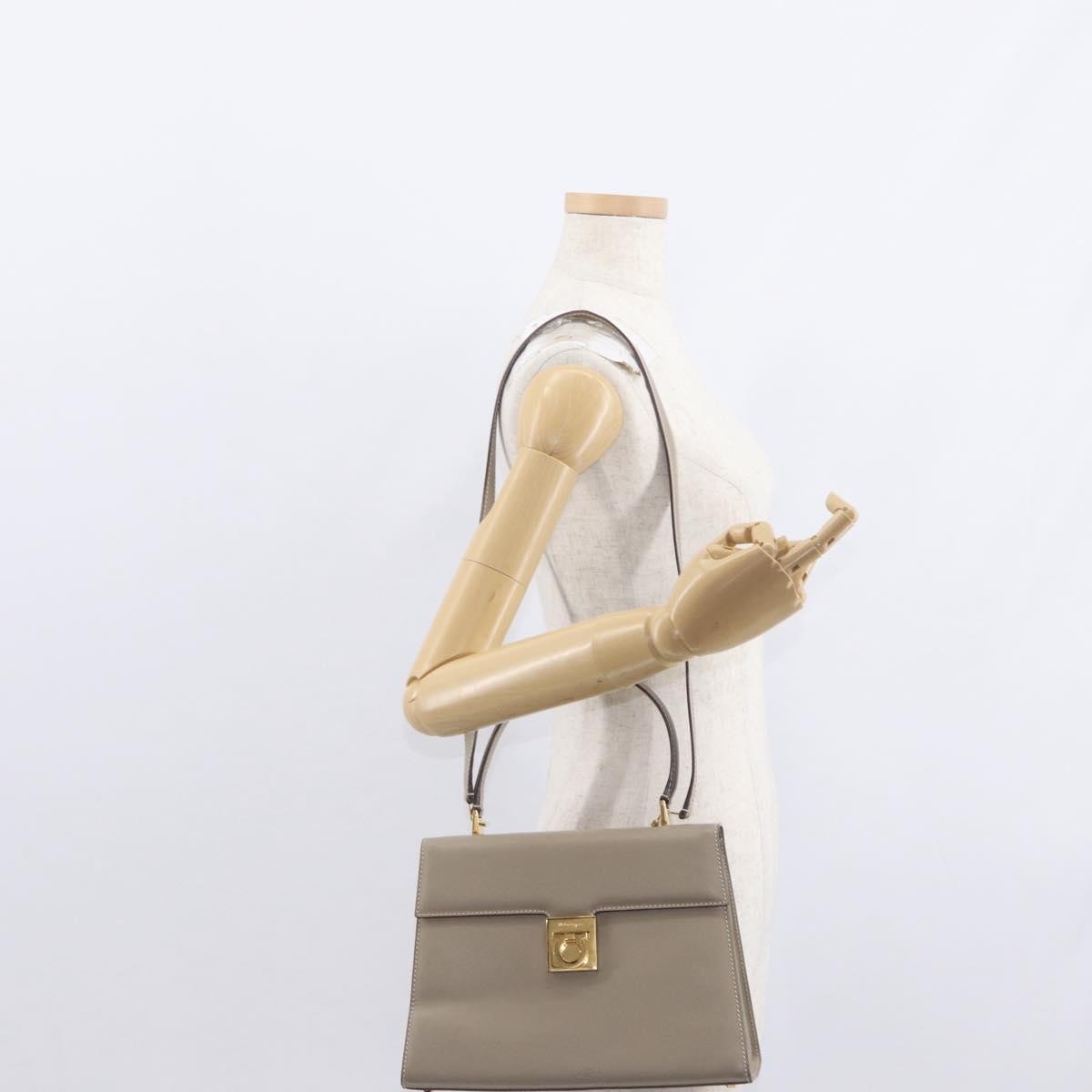Salvatore Ferragamo Gancini Top Handle Flap Bag Leather, BEIGE, LEATHER, Handbag