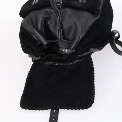 Prada Vela Double Front Pocket Backpack Leather, BLACK, LEATHER, Backpack