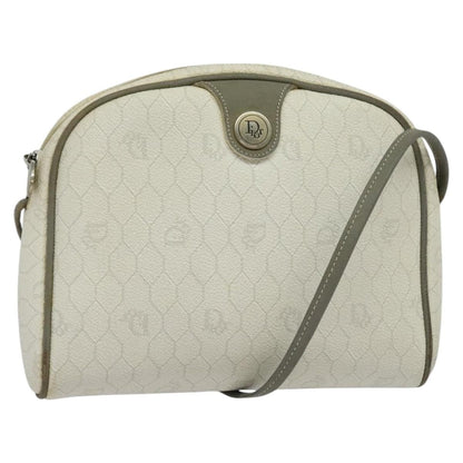 Christian Dior Vintage Honeycomb Zip Pouch Coated Canvas, WHITE, LEATHER, Clutche & pouche