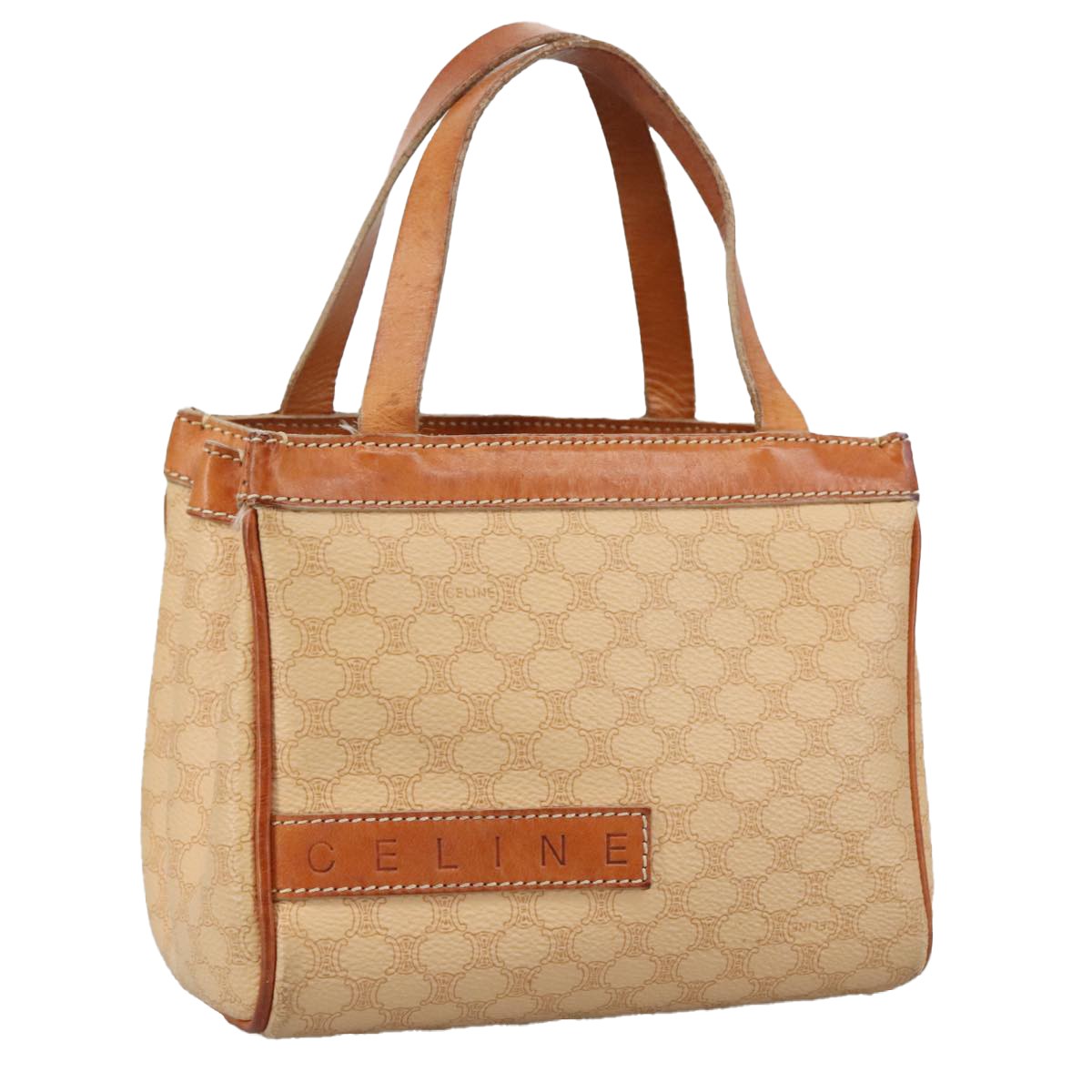 Celine Vintage Macadam Handbag Macadam, "Beige,Brown,Gold", PVC,Leather,Canvas, Handbag