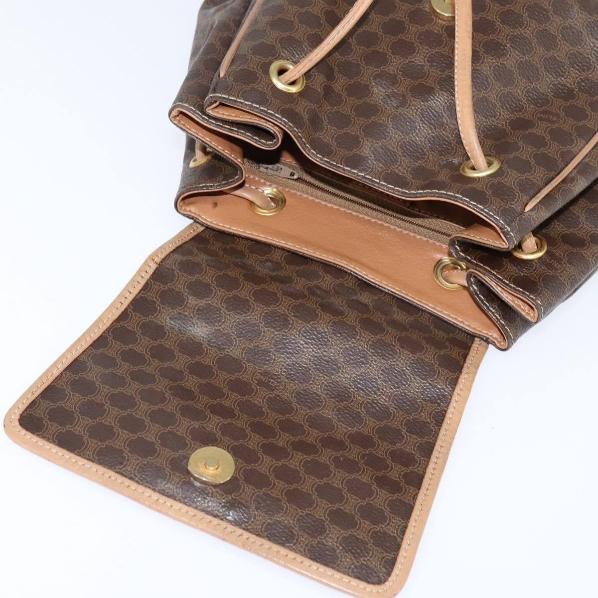 Celine Vintage Macadam Backpack Canvas and Leather, BROWN, CANVAS, Backpack