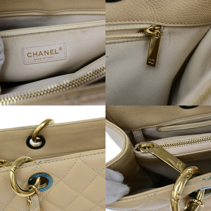 Chanel Grand Shopping Tote Quilted Calfskin, BEIGE, CALFSKIN, Shoulder bag