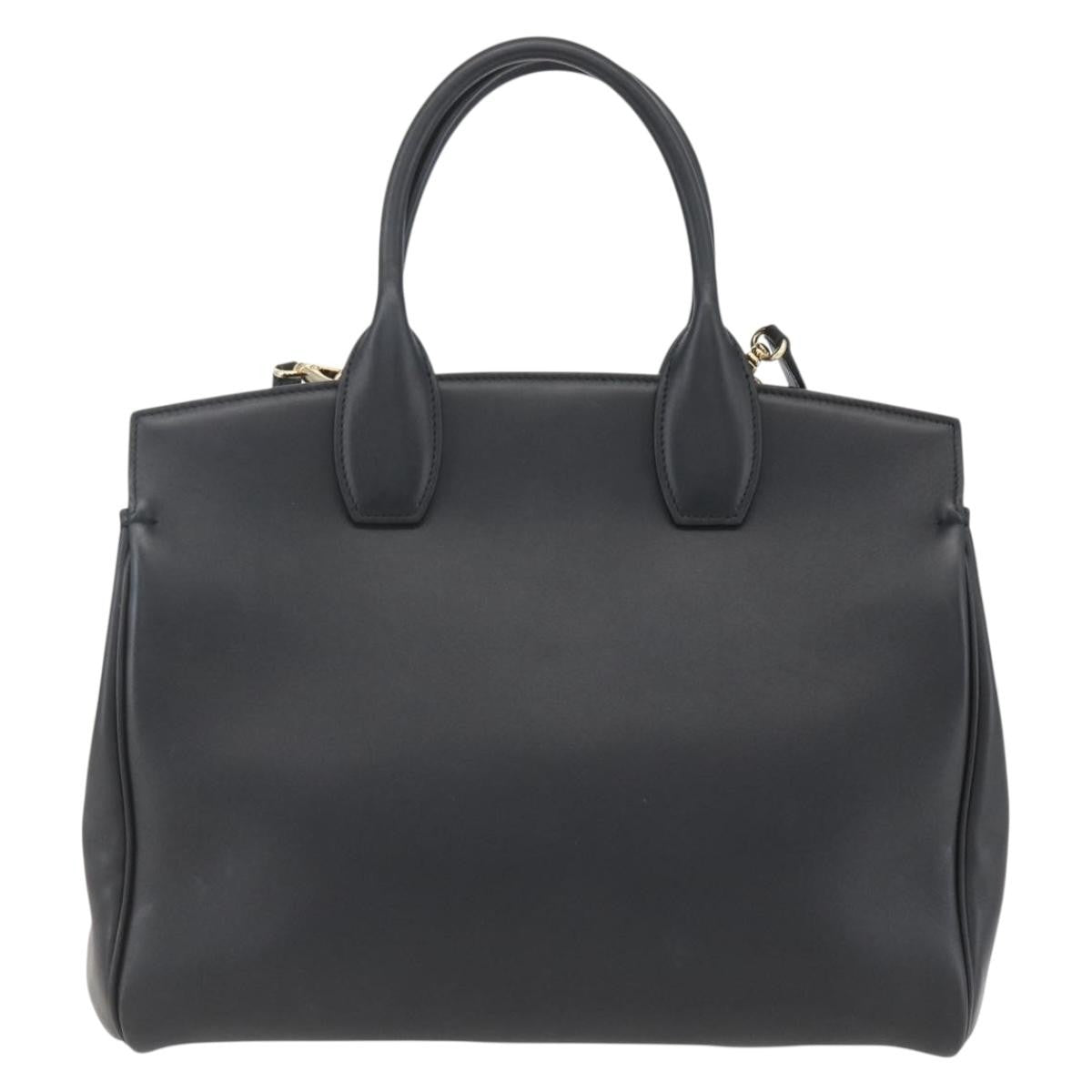 Salvatore Ferragamo Studio Satchel Leather, BLACK, LEATHER, Handbag