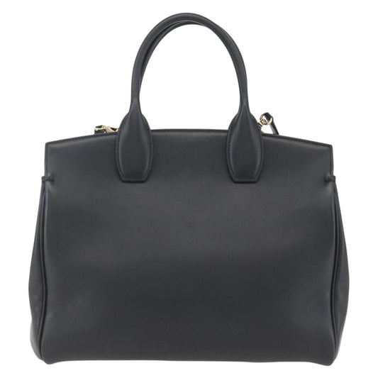 Salvatore Ferragamo Studio Satchel Leather, BLACK, LEATHER, Handbag