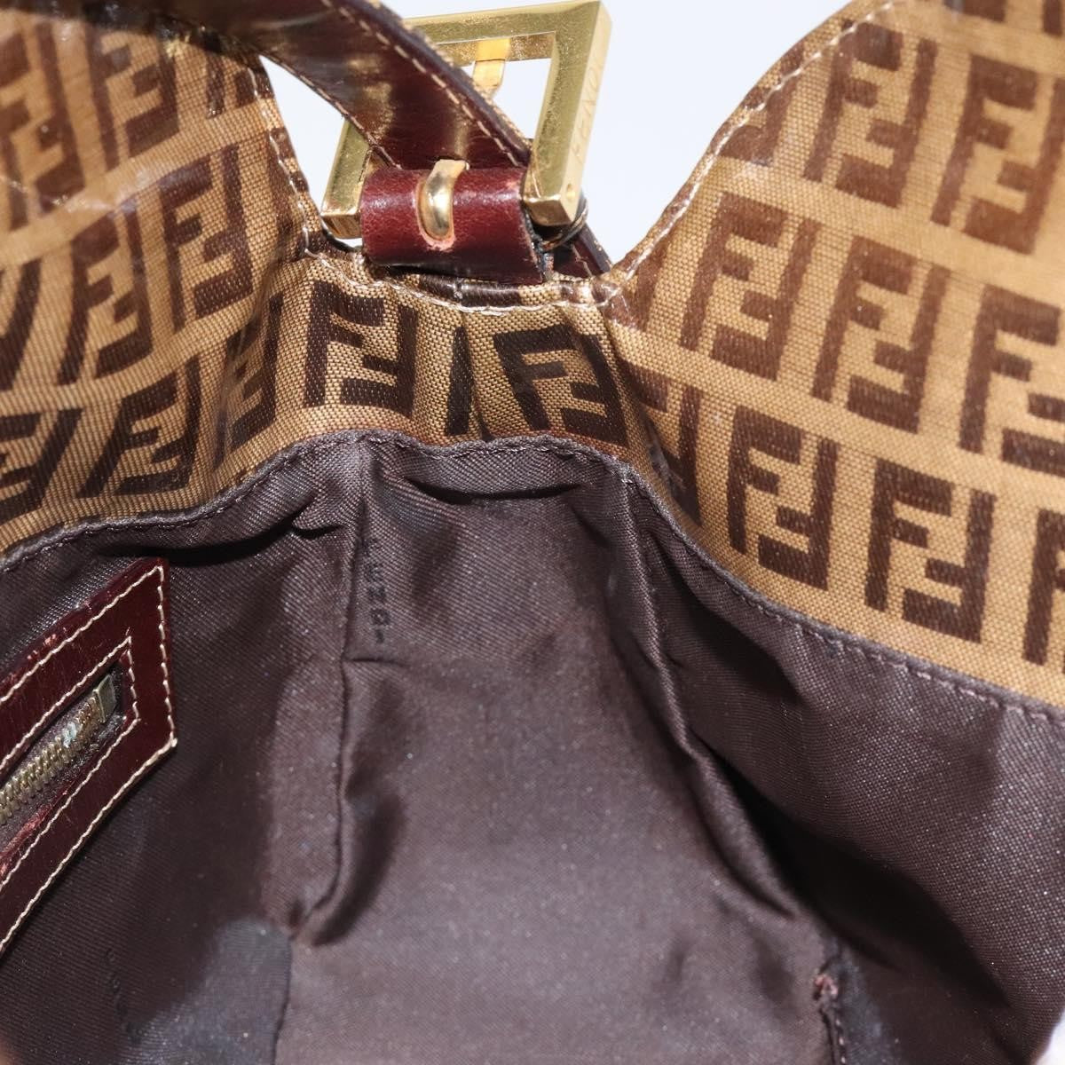 Fendi Vintage FF Buckle Curved Hobo Zucchino Coated Canvas, BROWN, PATENT_LEATHER, Handbag