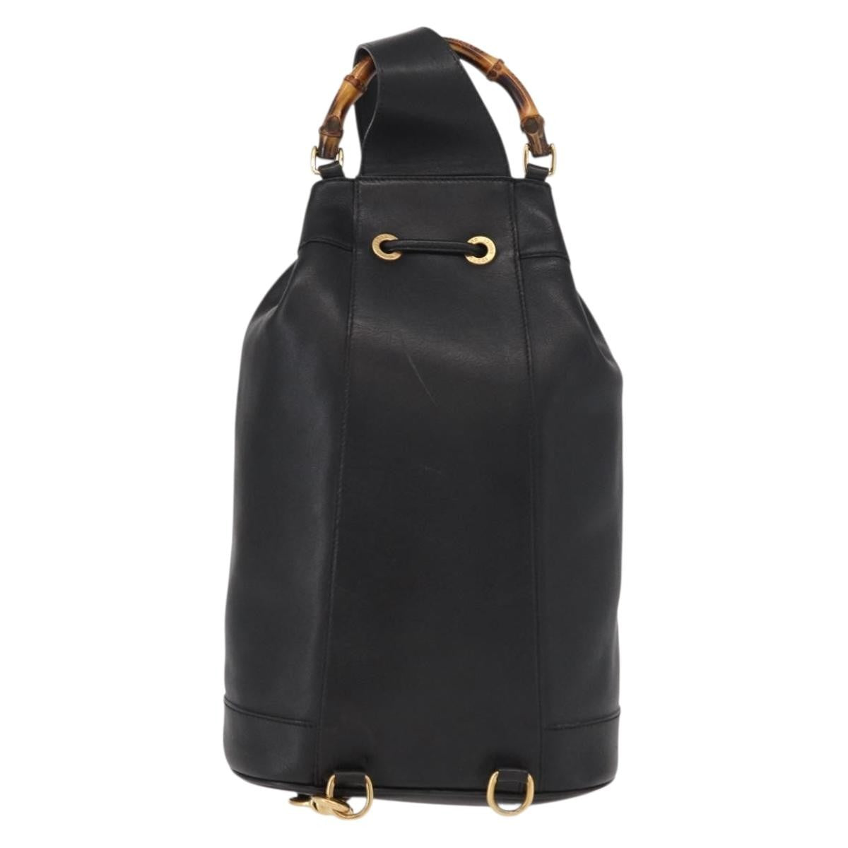 Gucci Vintage Bamboo Sling Backpack Leather, BLACK, LEATHER, Shoulder bag