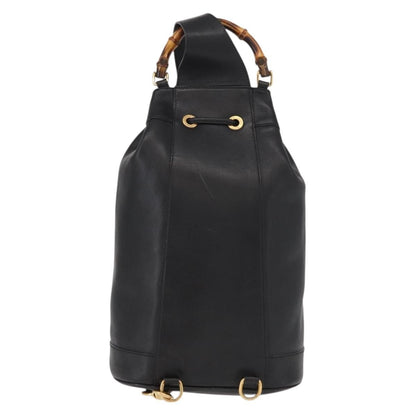 Gucci Vintage Bamboo Sling Backpack Leather, BLACK, LEATHER, Shoulder bag