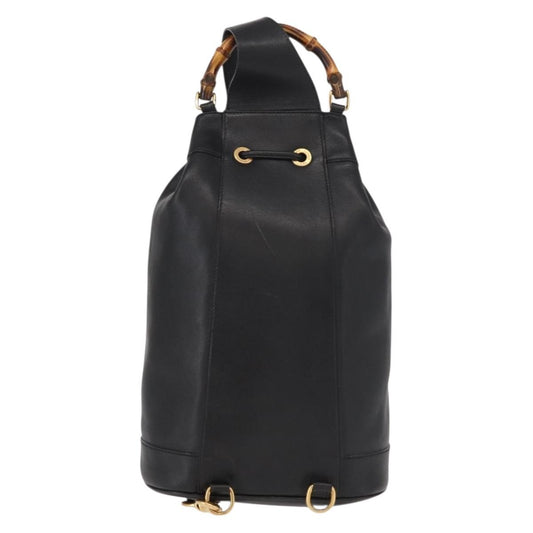 Gucci Vintage Bamboo Sling Backpack Leather, BLACK, LEATHER, Shoulder bag