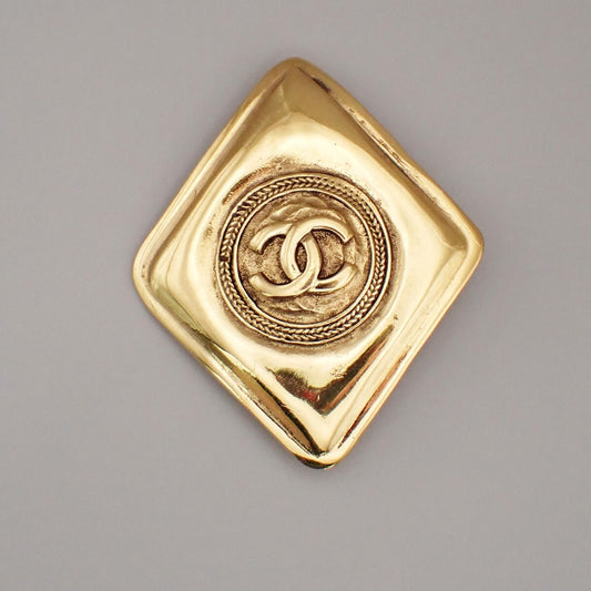 Chanel Vintage CC Diamond Brooch Metal, GOLD, GOLD_PLATED, Brooch