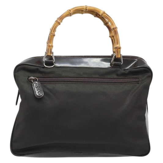 Gucci Vintage Bamboo Handle Bag Nylon, Brown, Nylon, Handbag