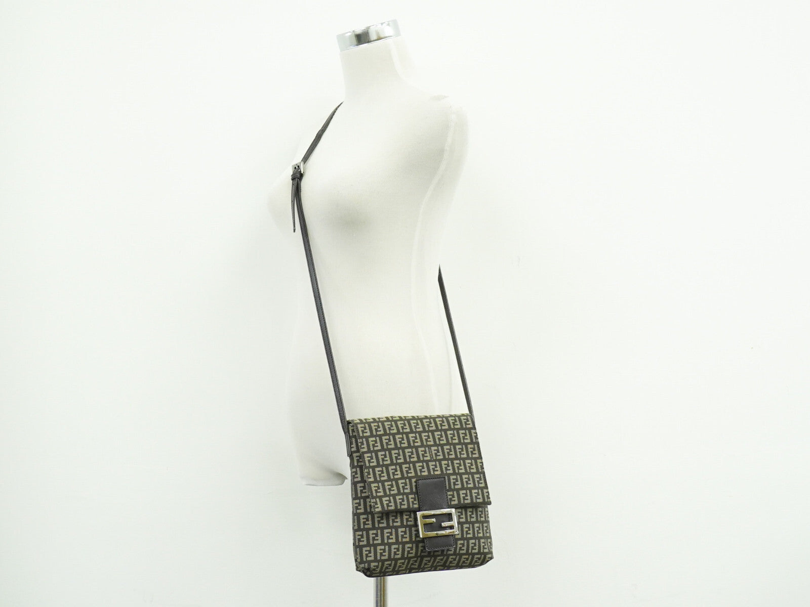 Fendi Mamma Baguette Shoulder Bag Canvas, BROWN, CANVAS, Shoulder bag